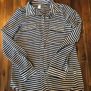 Sheer black and white striped shirt from Old Navy.
